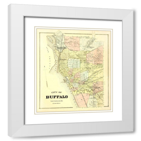 Buffalo New York Landowner - Stone 1866 White Modern Wood Framed Art Print with Double Matting by Stone