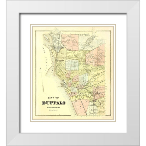 Buffalo New York Landowner - Stone 1866 White Modern Wood Framed Art Print with Double Matting by Stone