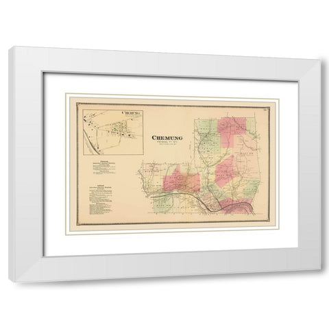 Chemung New York Landowner - Beers 1869 White Modern Wood Framed Art Print with Double Matting by Beers