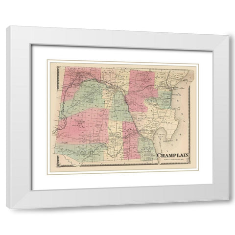 Champlain New York Landowner - Beers 1869 White Modern Wood Framed Art Print with Double Matting by Beers