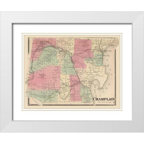 Champlain New York Landowner - Beers 1869 White Modern Wood Framed Art Print with Double Matting by Beers
