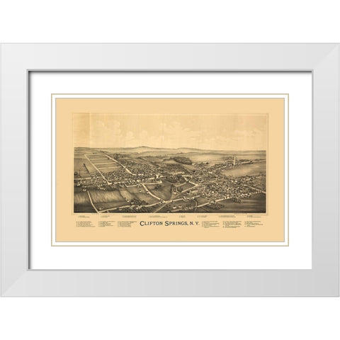 Clifton Springs New York - Burleigh 1892  White Modern Wood Framed Art Print with Double Matting by Burleigh