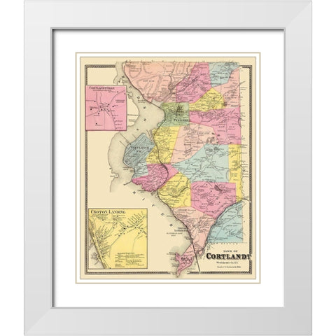 Cortlandt New York Landowner - Beers 1868 White Modern Wood Framed Art Print with Double Matting by Beers