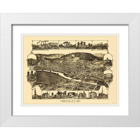 Corning New York - Corbin 1882 White Modern Wood Framed Art Print with Double Matting by Corbin