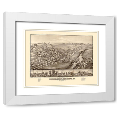 Canajoharie Palatine Bridge New York -1881 White Modern Wood Framed Art Print with Double Matting by Unknown