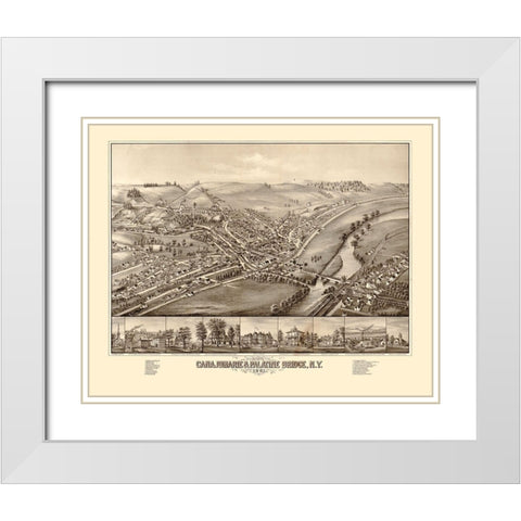 Canajoharie Palatine Bridge New York -1881 White Modern Wood Framed Art Print with Double Matting by Unknown