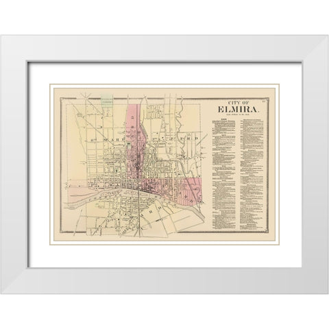 Elmira New York - Beers 1869 White Modern Wood Framed Art Print with Double Matting by Beers