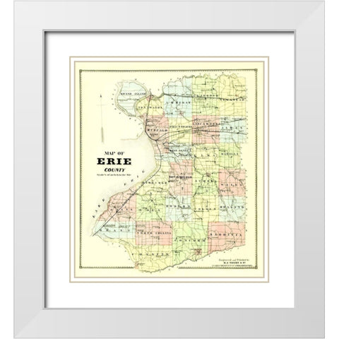 Erie New York - Burr 1880 White Modern Wood Framed Art Print with Double Matting by Burr