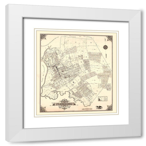 Flushing New York - Roullier 1894  White Modern Wood Framed Art Print with Double Matting by Roullier
