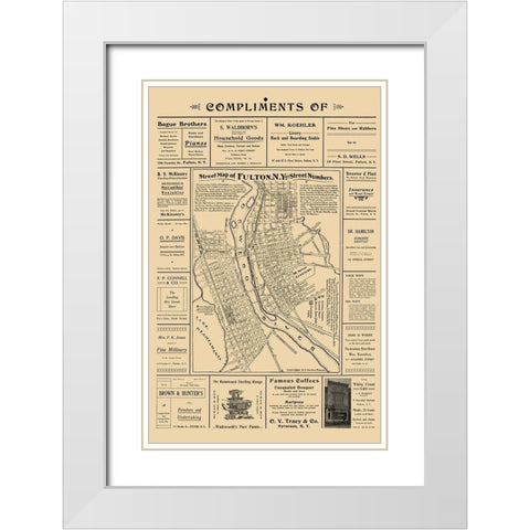 Fulton New York - Worden 1903  White Modern Wood Framed Art Print with Double Matting by Worden