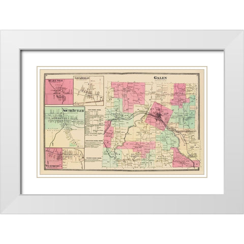 Galen New York Landowner - Beers 1874 White Modern Wood Framed Art Print with Double Matting by Beers
