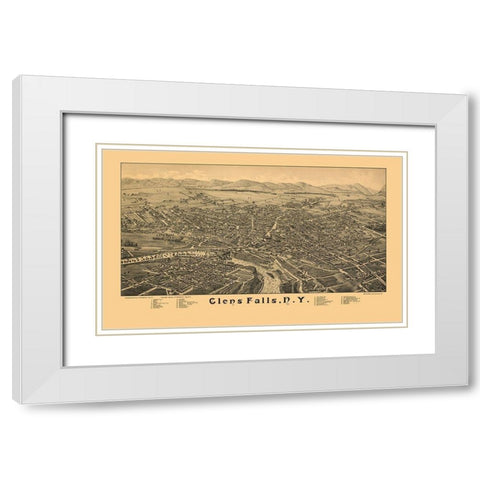 Glens Falls New York - Burleigh 1884  White Modern Wood Framed Art Print with Double Matting by Burleigh