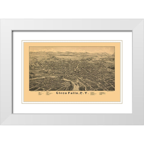 Glens Falls New York - Burleigh 1884  White Modern Wood Framed Art Print with Double Matting by Burleigh