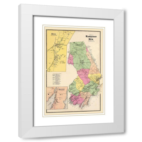 Harrison, Rye New York Landowner - Beers 1868 White Modern Wood Framed Art Print with Double Matting by Beers