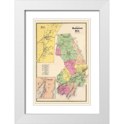 Harrison, Rye New York Landowner - Beers 1868 White Modern Wood Framed Art Print with Double Matting by Beers