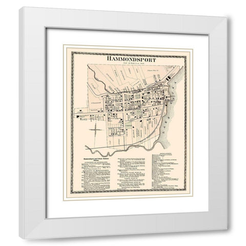 Hammondsport New York Landowner - Beers 1873 White Modern Wood Framed Art Print with Double Matting by Beers