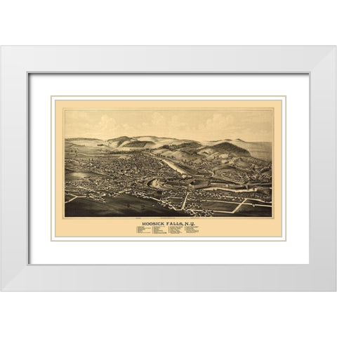 Hoosick Falls New York - Burleigh 1889  White Modern Wood Framed Art Print with Double Matting by Burleigh