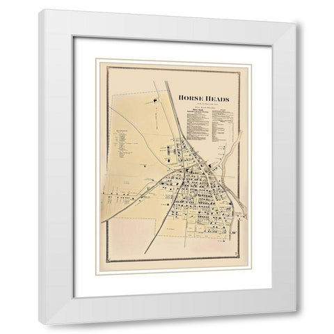 Horse Heads New York Landowner - Beers 1869 White Modern Wood Framed Art Print with Double Matting by Beers