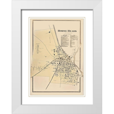 Horse Heads New York Landowner - Beers 1869 White Modern Wood Framed Art Print with Double Matting by Beers