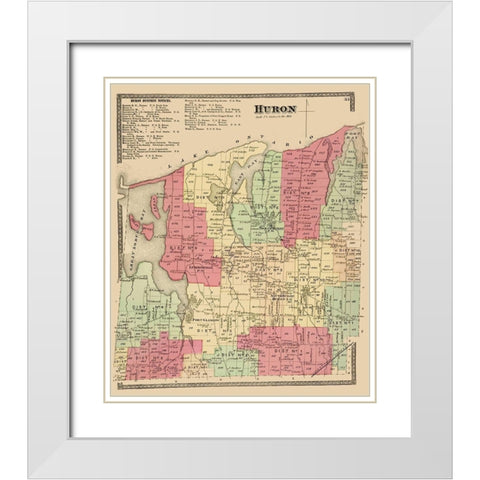 Huron New York Landowner - Beers 1874 White Modern Wood Framed Art Print with Double Matting by Beers
