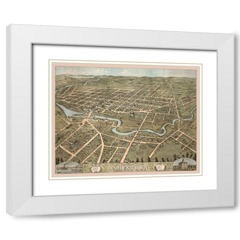 Jamestown New York -1871 White Modern Wood Framed Art Print with Double Matting by Unknown