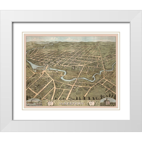 Jamestown New York -1871 White Modern Wood Framed Art Print with Double Matting by Unknown
