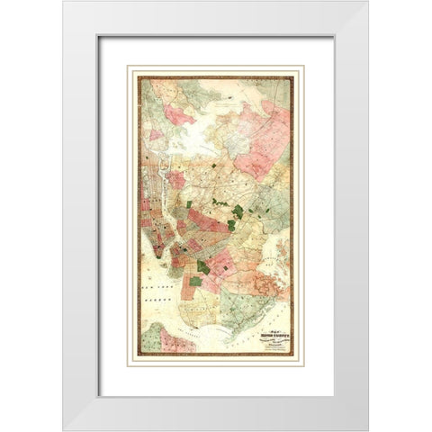 Kings New York Landowner - Dripps 1890 White Modern Wood Framed Art Print with Double Matting by Dripps