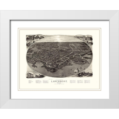 Larchmont New York - Bailey 1904  White Modern Wood Framed Art Print with Double Matting by Bailey