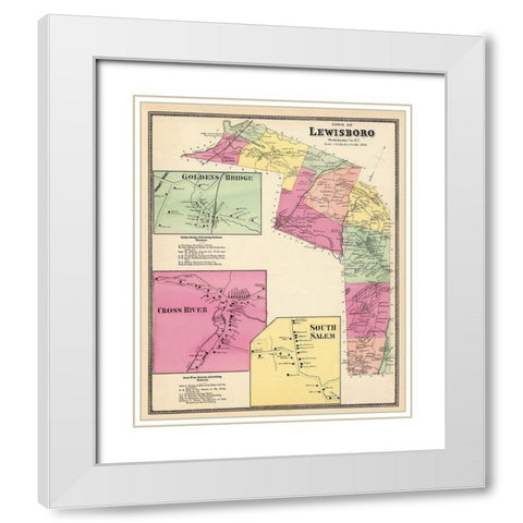 Lewisboro New York Landowner - Beers 1868 White Modern Wood Framed Art Print with Double Matting by Beers