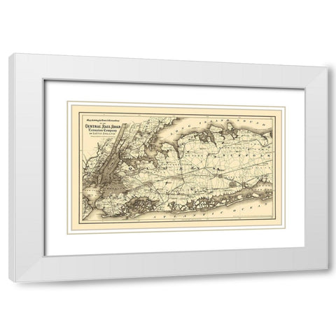 Central Railroad Extension of Long Island 1873 White Modern Wood Framed Art Print with Double Matting by Colton
