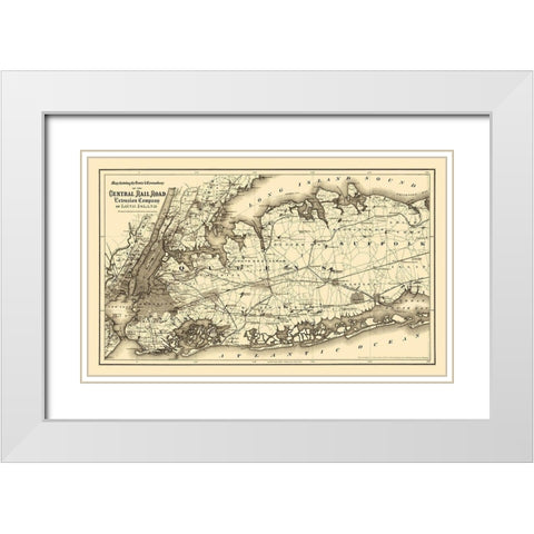 Central Railroad Extension of Long Island 1873 White Modern Wood Framed Art Print with Double Matting by Colton