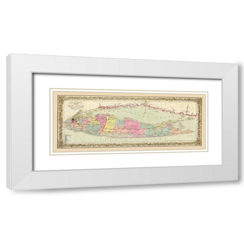 Long Island New York - Colton 1857  White Modern Wood Framed Art Print with Double Matting by Colton