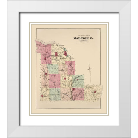 Madison New York - Whitman 1875 White Modern Wood Framed Art Print with Double Matting by Whitman