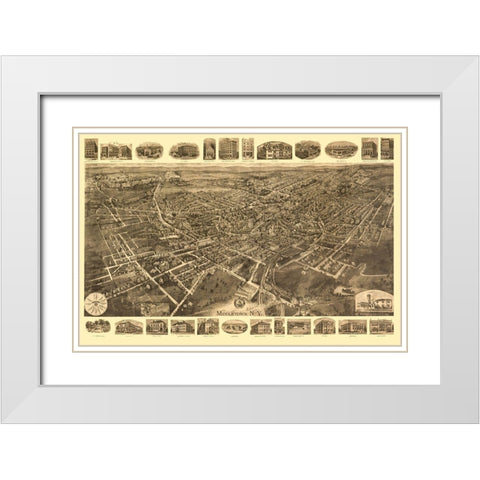 Middletown New York - Fowler 1921  White Modern Wood Framed Art Print with Double Matting by Fowler
