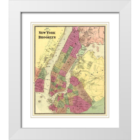 New York, Brooklyn New York - Beers 1868 White Modern Wood Framed Art Print with Double Matting by Beers