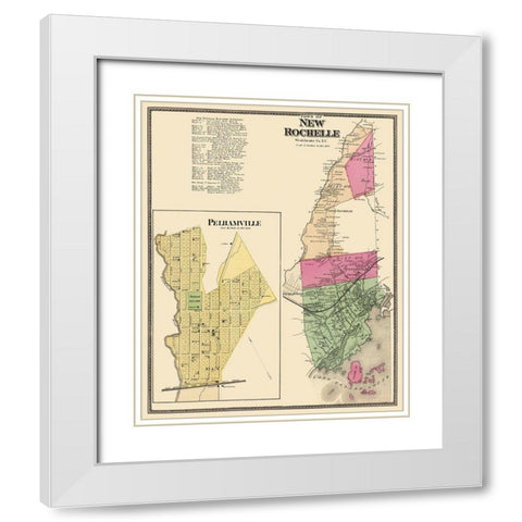 New Rochelle, Pelhamville New York Landowner White Modern Wood Framed Art Print with Double Matting by Beers