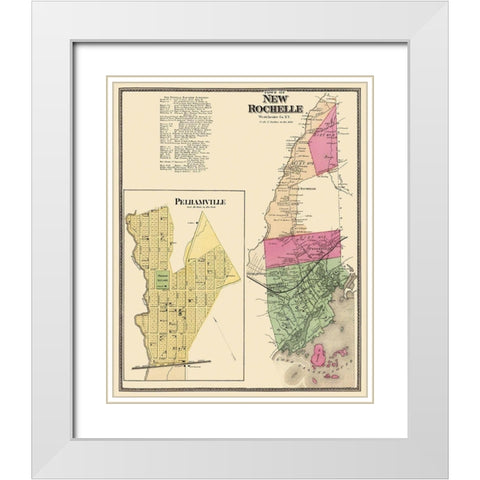 New Rochelle, Pelhamville New York Landowner White Modern Wood Framed Art Print with Double Matting by Beers