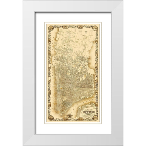 New York New York - Dripps 1852 White Modern Wood Framed Art Print with Double Matting by Dripps