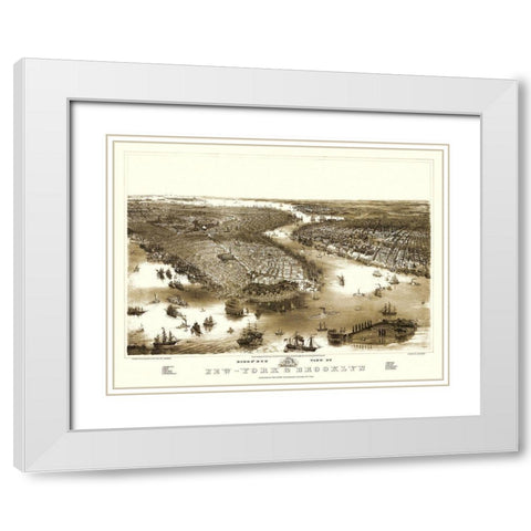 New York Brooklyn New York - Guerber 1851 White Modern Wood Framed Art Print with Double Matting by Guerber