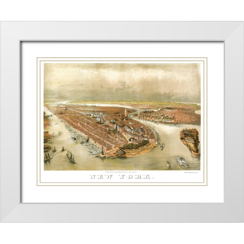 New York New York - Currier 1874 White Modern Wood Framed Art Print with Double Matting by Currier