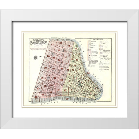 New York, Manhattan New York - 1916 White Modern Wood Framed Art Print with Double Matting by Unknown