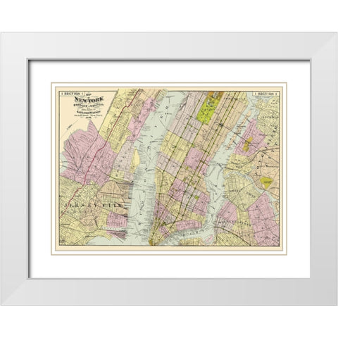 Brooklyn, Jersey City New York - Watson 1891 White Modern Wood Framed Art Print with Double Matting by Watson