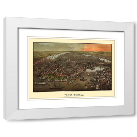 New York New York - Degen 1873 White Modern Wood Framed Art Print with Double Matting by Degen