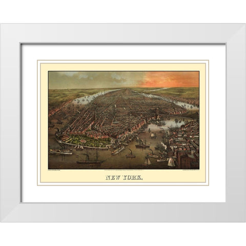 New York New York - Degen 1873 White Modern Wood Framed Art Print with Double Matting by Degen