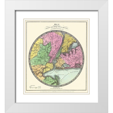 New York City, 25 Miles Around the City New York White Modern Wood Framed Art Print with Double Matting by Illman