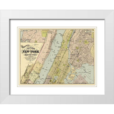 New York, Adjacent Cities New York - Watson 1891 White Modern Wood Framed Art Print with Double Matting by Watson