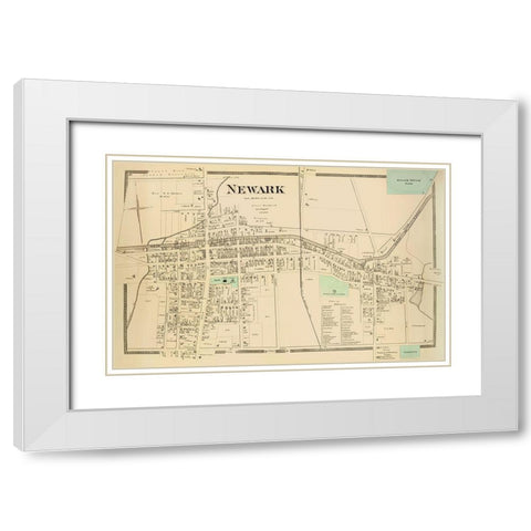 Newark City New York Landowner - Beers 1874 White Modern Wood Framed Art Print with Double Matting by Beers