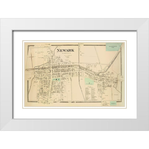 Newark City New York Landowner - Beers 1874 White Modern Wood Framed Art Print with Double Matting by Beers