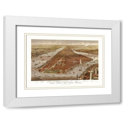 New York - Ives 1884  White Modern Wood Framed Art Print with Double Matting by Ives