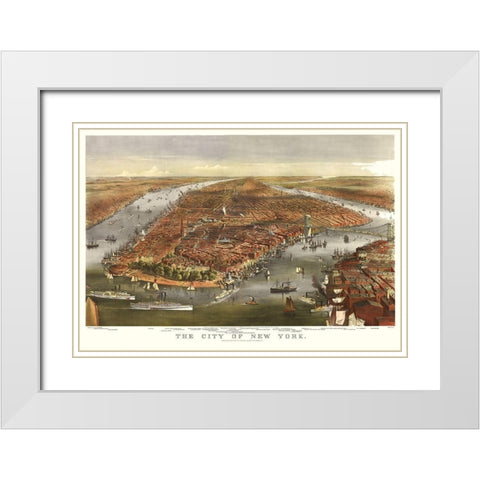 New York - Ives 1870  White Modern Wood Framed Art Print with Double Matting by Ives